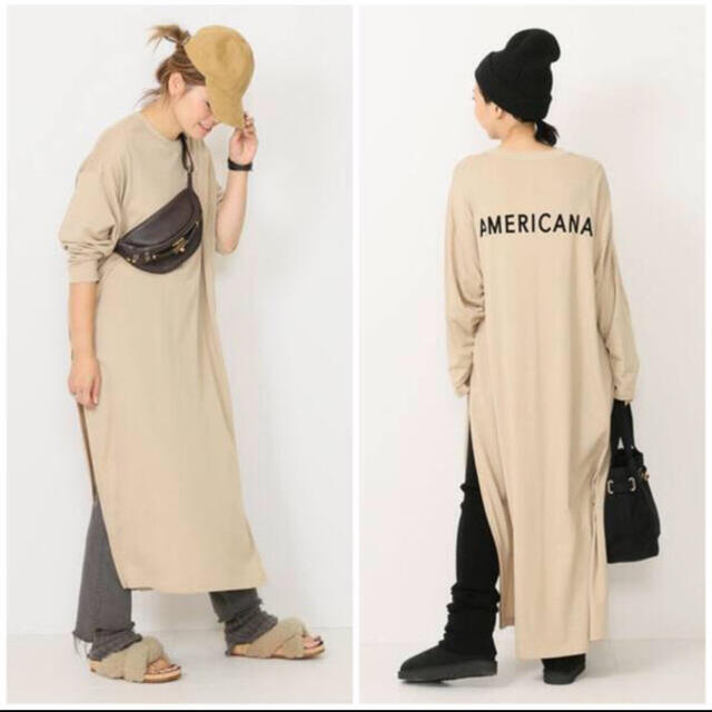 AMERICANA(アメリカーナ)の★美品　アメリカーナ★ サイドジップスウェットワンピース ベージュ レディースのワンピース(ロングワンピース/マキシワンピース)の商品写真