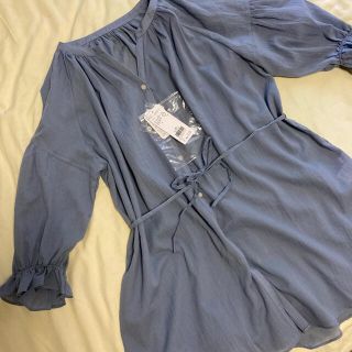 グローバルワーク(GLOBAL WORK)のチュニック　シャツ　グローバルワーク　服　レディース　ブルー(シャツ/ブラウス(長袖/七分))