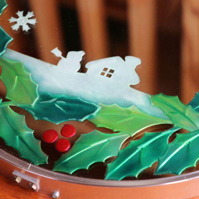1点もの】【クリスマス】エッチング ガラス 鏡 かがみ ミラー 1点もの】【クリスマス】エッチング ガラス 鏡 かがみ ミラー