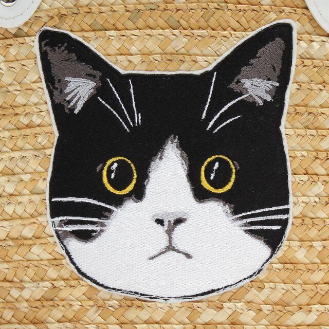 ねこ 刺繍 かごバッグ 猫 トートバ ッグ A/ハチワレ猫 レディースのバッグ(かごバッグ/ストローバッグ)の商品写真