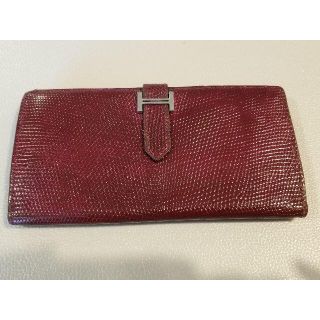 エルメス(Hermes)の希少☆エルメス ベアン 二つ折り長財布 リザード ヴィオレ シルバー金具 □I刻(財布)