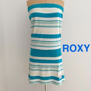 ロキシー(Roxy)のROXY  ベアトップパイルワンピース　グリーンランダムボーダー(ミニワンピース)