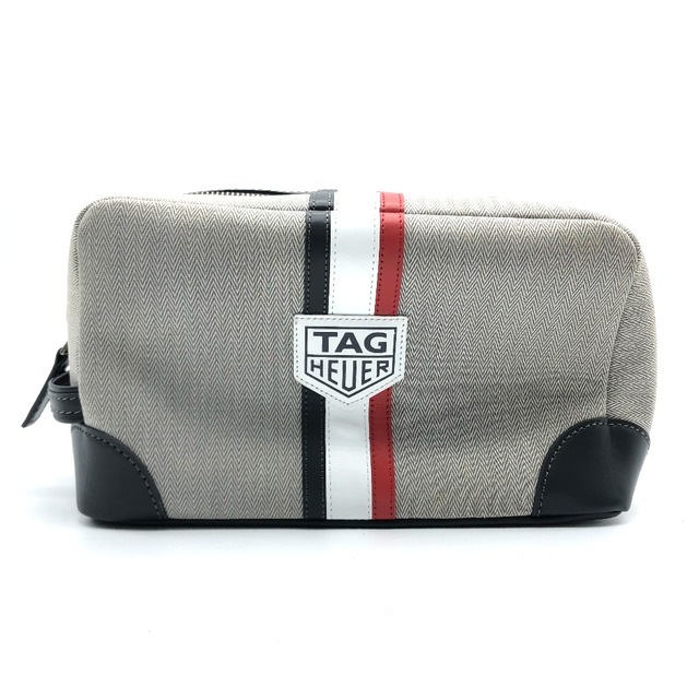 タグホイヤー TAG HEUER トリコロール ロゴ セカンドバッグ PVC/レザー グレー