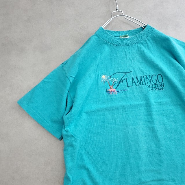 90s USA製　ビンテージ刺繍Tシャツ　フラミンゴ　LASVEGAS メンズのトップス(Tシャツ/カットソー(半袖/袖なし))の商品写真