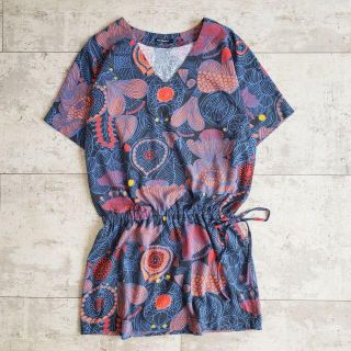 マリメッコ(marimekko)のマリメッコ ☆ 総柄 チュニック ワンピース Vネック 半袖 S ブラウジング(チュニック)