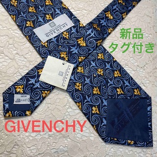 ジバンシィ(GIVENCHY)の新品・タグ付 GIVENCHY ネクタイ シルク ブルー 花柄 大人気!(ネクタイ)