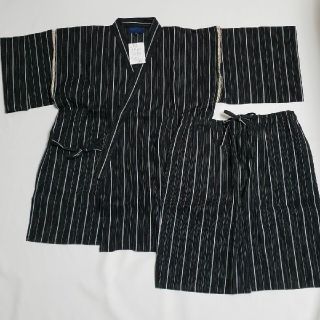 新品/甚平/メンズ/黒縞/黒/XL(着物)