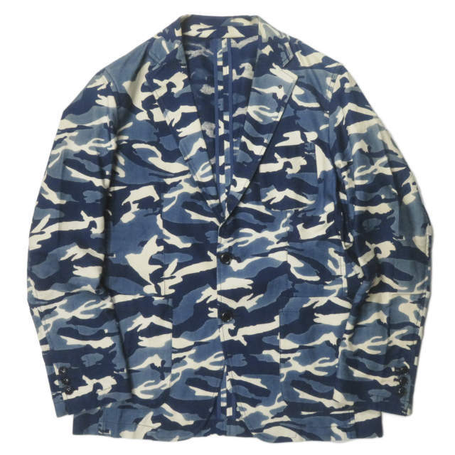 SOPHNET.(ソフネット)のSOPHNET. ソフネット 日本製 INDIGO CAMOUFLAGE 2 BUTTON JACKET インディゴカモフラージュ2Bジャケット SOPH-160041 S ブルー テーラード アンコン アウター【中古】【SOPHNET.】 メンズのジャケット/アウター(テーラードジャケット)の商品写真