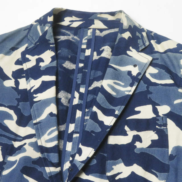 SOPHNET.(ソフネット)のSOPHNET. ソフネット 日本製 INDIGO CAMOUFLAGE 2 BUTTON JACKET インディゴカモフラージュ2Bジャケット SOPH-160041 S ブルー テーラード アンコン アウター【中古】【SOPHNET.】 メンズのジャケット/アウター(テーラードジャケット)の商品写真