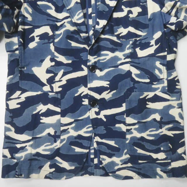 SOPHNET.(ソフネット)のSOPHNET. ソフネット 日本製 INDIGO CAMOUFLAGE 2 BUTTON JACKET インディゴカモフラージュ2Bジャケット SOPH-160041 S ブルー テーラード アンコン アウター【中古】【SOPHNET.】 メンズのジャケット/アウター(テーラードジャケット)の商品写真