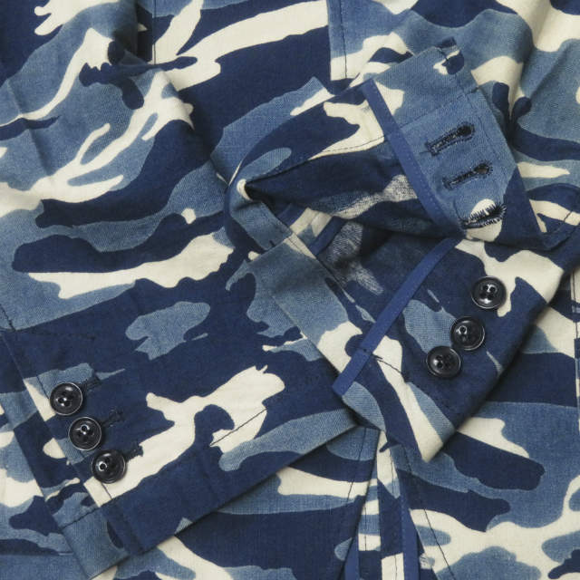 SOPHNET.(ソフネット)のSOPHNET. ソフネット 日本製 INDIGO CAMOUFLAGE 2 BUTTON JACKET インディゴカモフラージュ2Bジャケット SOPH-160041 S ブルー テーラード アンコン アウター【中古】【SOPHNET.】 メンズのジャケット/アウター(テーラードジャケット)の商品写真