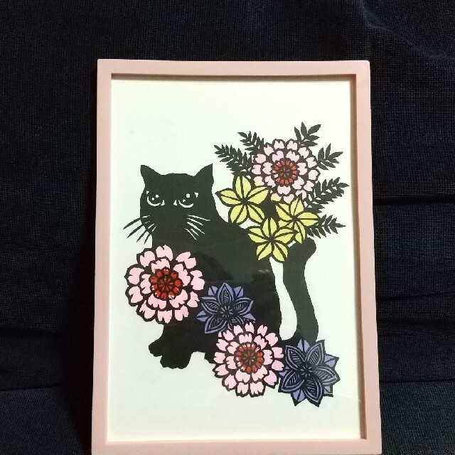 猫と花の切り絵 B5サイズ ハンドメイドのインテリア/家具(アート/写真)の商品写真