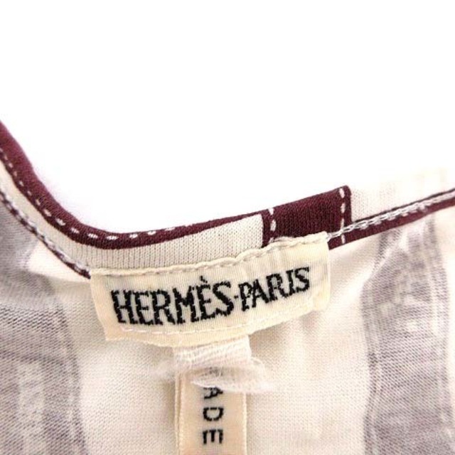 Hermes(エルメス)のエルメス  マルジェラ期 カットソー リボン柄  長袖 M 白  ボルドー レディースのトップス(カットソー(長袖/七分))の商品写真