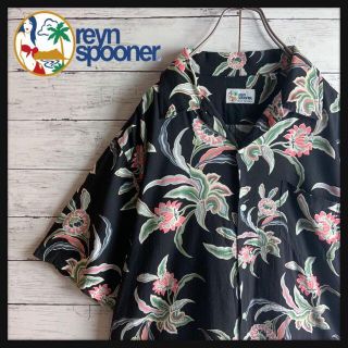 レインスプーナー(Reyn Spooner)の【美品】レインスプーナー 花柄 ボタニカル柄 アロハシャツ レーヨン混 黒(シャツ)