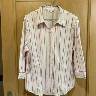 綿　ストライプ　七分袖　オープンカラーシャツ(シャツ/ブラウス(長袖/七分))