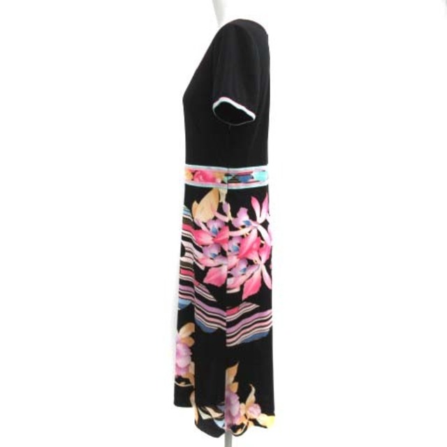 レオナール FASHION ワンピース ひざ丈 花柄 半袖 2 M 黒 ピンク 3