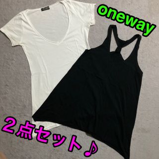 ワンウェイ(one*way)のoneway 白Tシャツ＆黒キャミ＋ドルマントップス＆スパンコールキャミソール(Tシャツ(半袖/袖なし))