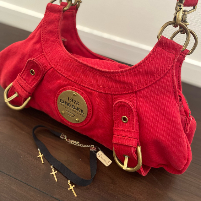美品✨ディーゼル ショルダーバッグ ポシェット キャンバス 赤 ユニ
