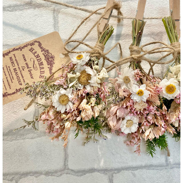 ドライフラワー スワッグ ガーランド❁317ピンク 桜色 白 スターチス 花束 ハンドメイドのフラワー/ガーデン(ドライフラワー)の商品写真