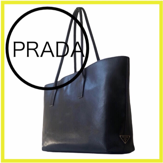 PRADA(プラダ)のプラダ　バッグ　トート　ショルダーバッグ　三角プレート　黒　レザー　白タグ　A4 レディースのバッグ(トートバッグ)の商品写真