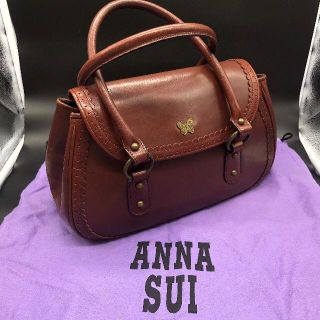 アナスイ(ANNA SUI)の【美品】アナスイ レザー ハンドバック ダークブラウン 蝶 保存袋付き(ハンドバッグ)