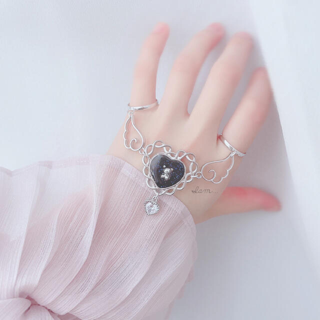 Angel bear double ring ▶︎Black ハンドメイドのアクセサリー(リング)の商品写真