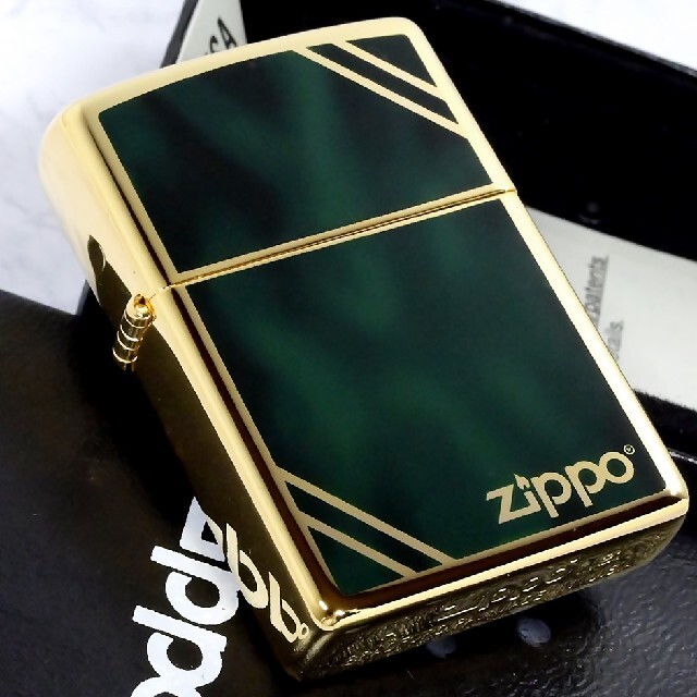 ZIPPO(ジッポー)の『送料無料』新品◇ZIPPO◇ゴールド＆グリーン◇ダイアゴナルロゴ◇GDジッポ メンズのファッション小物(タバコグッズ)の商品写真