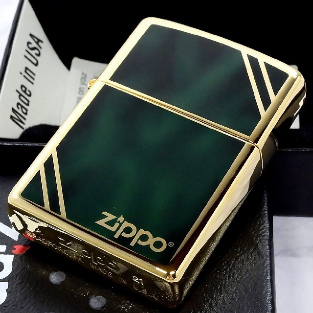 ZIPPO(ジッポー)の『送料無料』新品◇ZIPPO◇ゴールド＆グリーン◇ダイアゴナルロゴ◇GDジッポ メンズのファッション小物(タバコグッズ)の商品写真