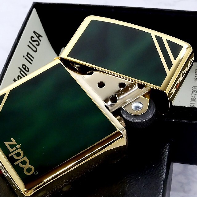 ZIPPO(ジッポー)の『送料無料』新品◇ZIPPO◇ゴールド＆グリーン◇ダイアゴナルロゴ◇GDジッポ メンズのファッション小物(タバコグッズ)の商品写真