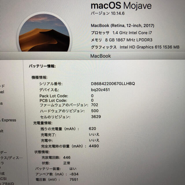 Mac (Apple)(マック)の上位モデル MacBook retina 12インチ 2017 スマホ/家電/カメラのPC/タブレット(ノートPC)の商品写真