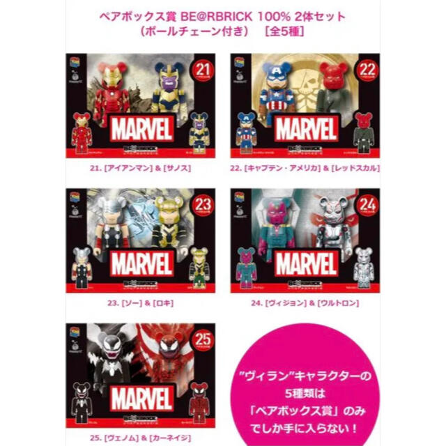 MARVEL - 一番くじ ハッピーくじ MARVEL ベアブリック ペアボックス 全