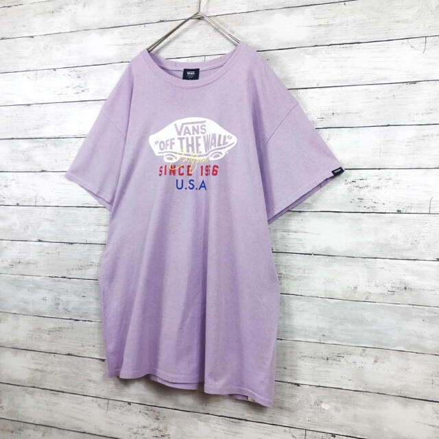 【90.s vans】希少USA製　パステルパープル　ビックロゴプリントTシャツ