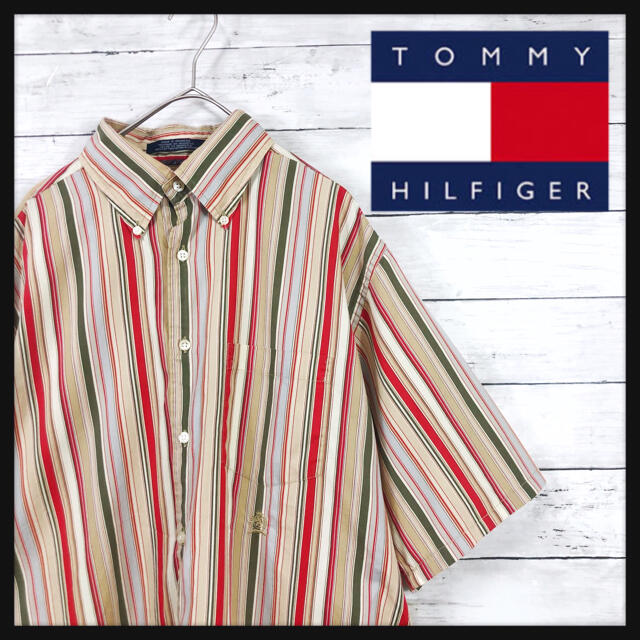 【90年代トミーヒルフィガー】ストライプアシメカラー総柄　ガラシャツ