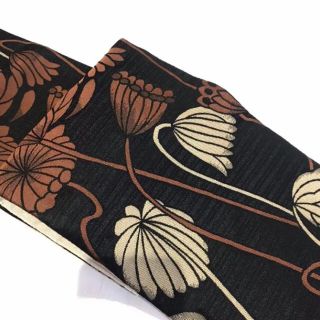 【新品未使用】大好評！ おりびと 半幅帯 オシャレ帯 日本製 個性派 蓮の花 黒(帯)
