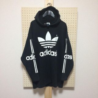 アディダス(adidas)の90s 古着 adidas ビッグロゴパーカー 黒白(パーカー)