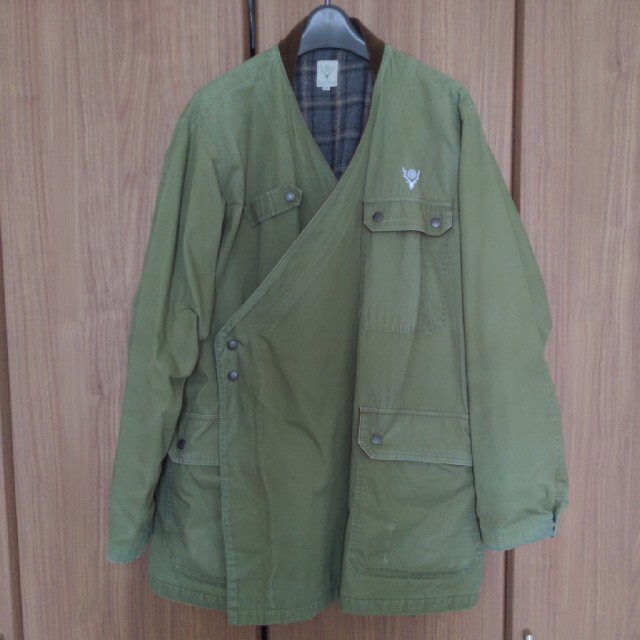 South2West8 SHERPA JACKET Oliveノーカラージャケット