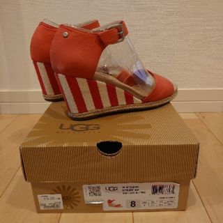 アグ(UGG)のUGGアグウェッジソールサンダルパンプス赤ストライプ25cm(サンダル)