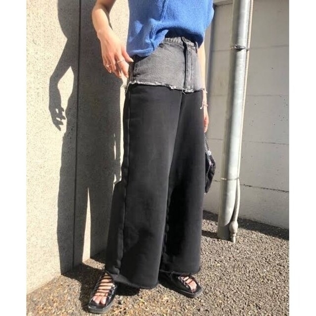 Ameri DENIM SWEAT DOCKING WIDE PANTS - デニム/ジーンズ