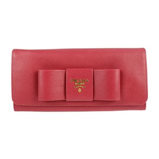 プラダ(PRADA)のPRADA プラダ  財布 二つ折り財布 1M1132   サフィアーノ PEONIA ゴールド金具  フラップ リボン 長財布 【本物保証】(財布)