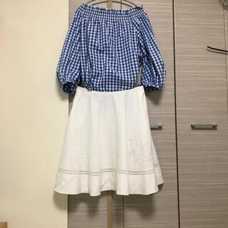 ラルフローレン(Ralph Lauren)のラルフローレンの麻レース刺繍フレアースカート(ひざ丈スカート)