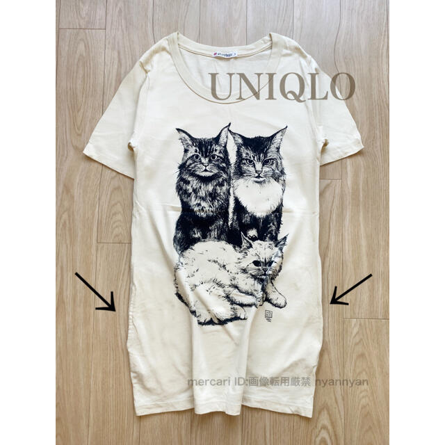 PAUL & JOE(ポールアンドジョー)のユニクロ UT ポケット付きTシャツ イエロー クリーム色 猫 ネコ ねこ レディースのトップス(Tシャツ(半袖/袖なし))の商品写真
