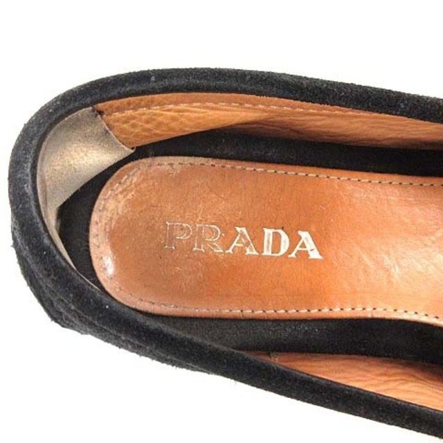 PRADA(プラダ)のプラダ モカシン ローファー スエード リボン ロゴ スクエアトゥ 36.5B レディースの靴/シューズ(ローファー/革靴)の商品写真