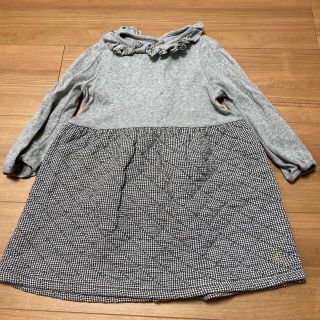 プチバトー(PETIT BATEAU)のプチバトー☆長袖ワンピース　千鳥格子　キルティング(グレー)24M/86cm(ワンピース)