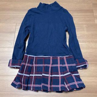 プチバトー(PETIT BATEAU)のプチバトー☆タートルネック　ワンピース　チェック(ネイビー)3ans 95cm(ワンピース)