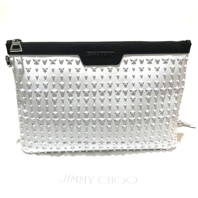 ジミーチュウ JIMMY CHOO DEREK(デレク) スタースタッズ セカンドバッグ クラッチバッグ レザー ホワイト×ブラック 未使用