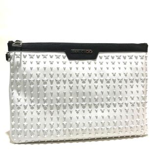 ジミーチュウ(JIMMY CHOO)のジミーチュウ JIMMY CHOO DEREK(デレク) スタースタッズ セカンドバッグ クラッチバッグ レザー ホワイト×ブラック 未使用(セカンドバッグ/クラッチバッグ)