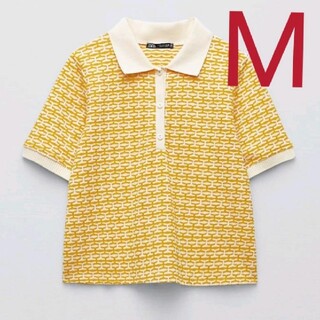 ザラ(ZARA)の新品タグ付　レトロジャガードポロシャツ　M 黄色　ZARA(ポロシャツ)