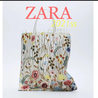 ザラ(ZARA)のZARA フラワーエンブロイダリーチュールトートバッグ 花柄刺繍バック(トートバッグ)
