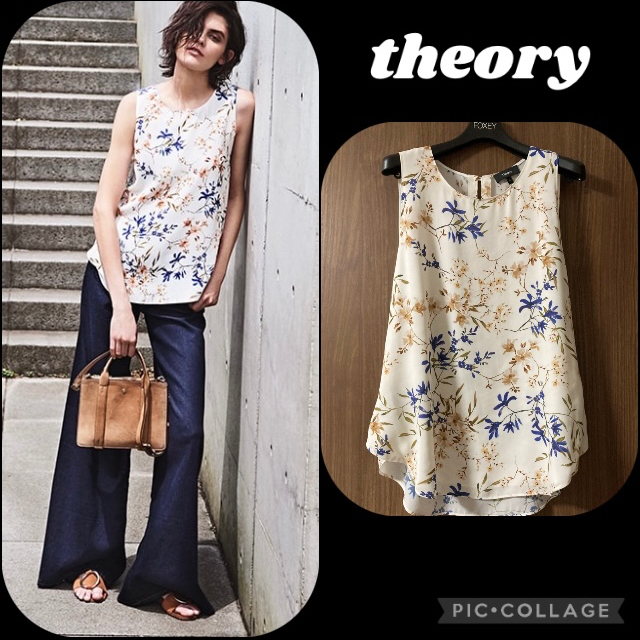 theory セオリー　とろみ♡ ノースリーブ　ブラウス　フラワープリント