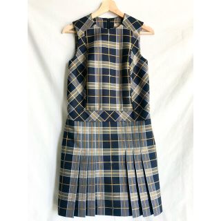 バーバリー(BURBERRY)の極美品 バーバリーロンドン チェック ドレス ワンピース 36 ネイビー(ひざ丈ワンピース)